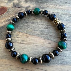 Green Tigers Eye + Black Onyx Crystal Bracelet